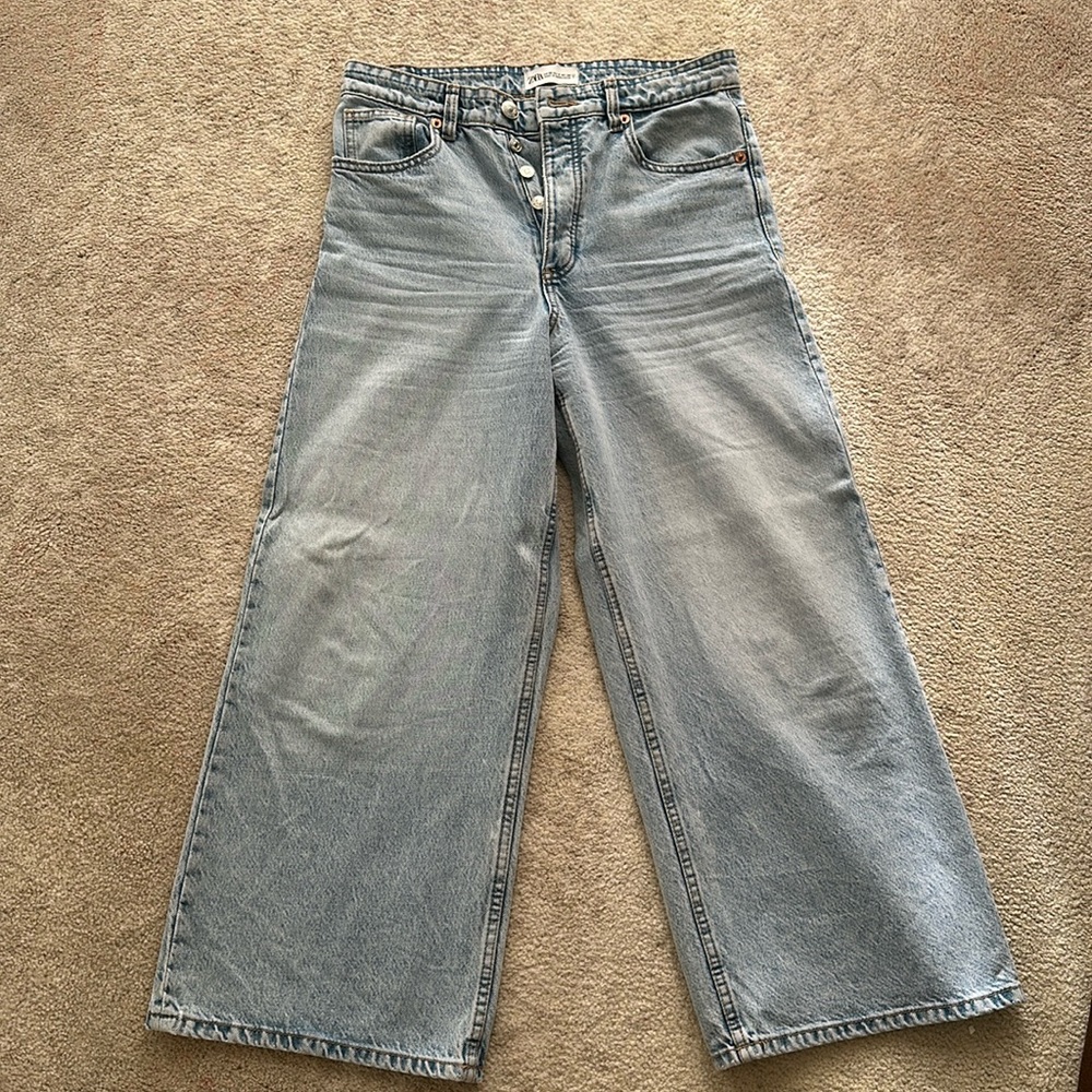 Zara light wash high rise wide leg jeans